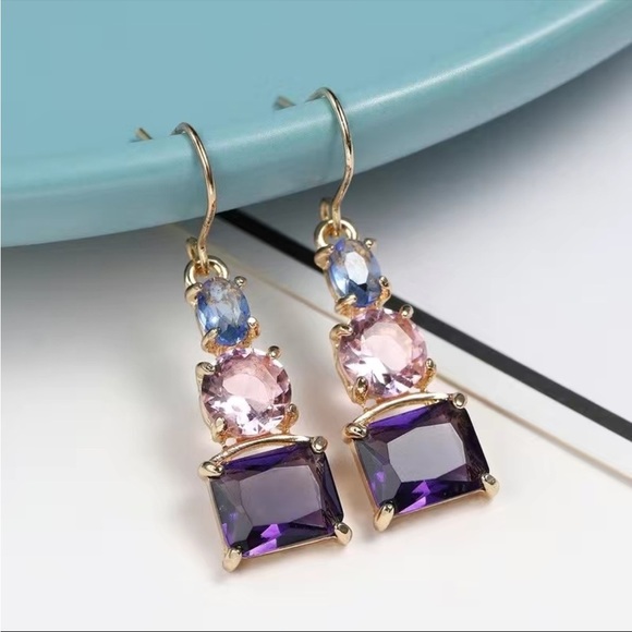 Elegant Formal Rhinestone Drop Earrings Blue Pink Purple - Picture 1 of 1
